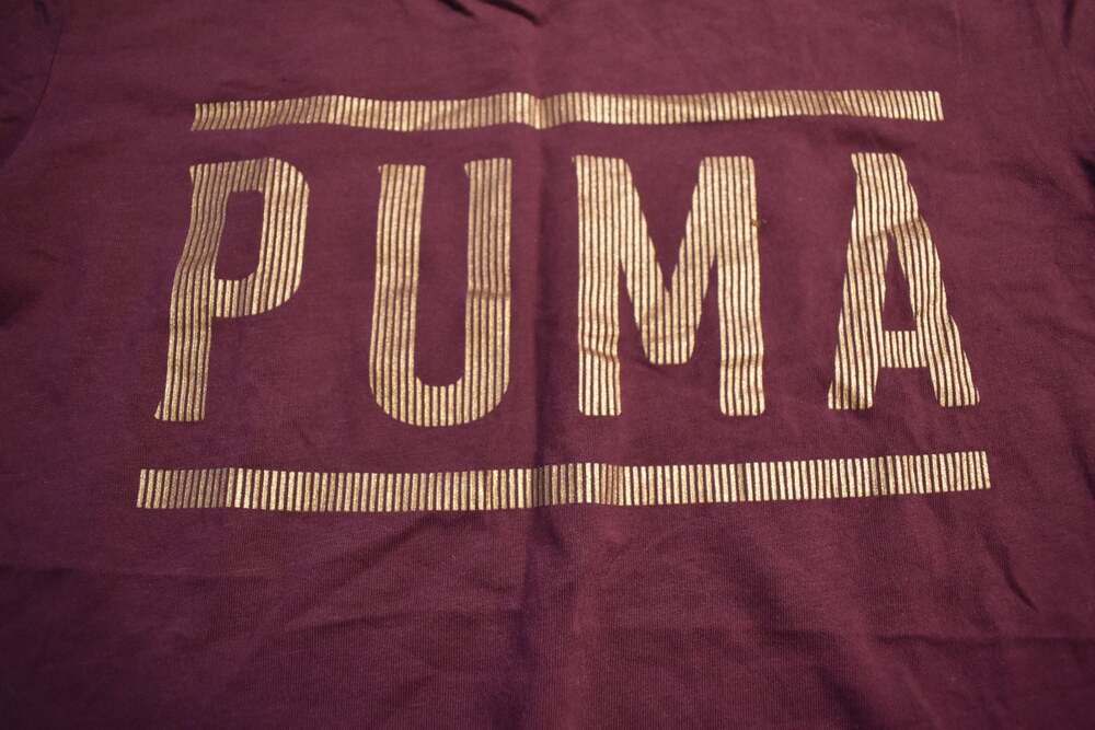PUMA Women's Burgundy Graphic Logo Short Sleeve T-Shirt Size M